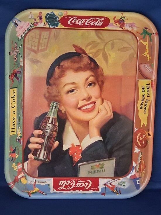 The Coca-Cola Company Other - Vintage 1953 Coca-Cola Menu Girl Metal Serving Tray Thirst Knows No Season
